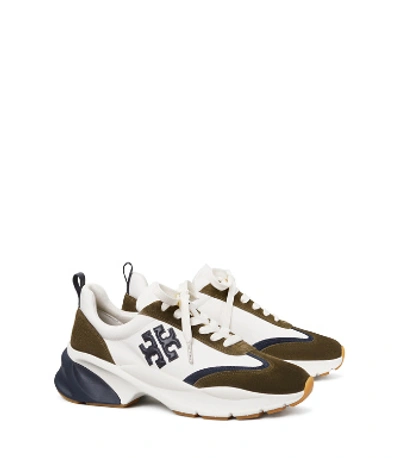 Tory Burch Good Luck Trainer Sneaker In White / Navy/ Forest Green