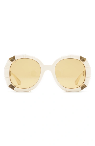 Gucci 54mm Oversized Oval Sunglasses In Ivory Ivory Brown/ Nic