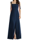 Dessy Collection Tie Strap Chiffon Gown With Front Slit In Midnight
