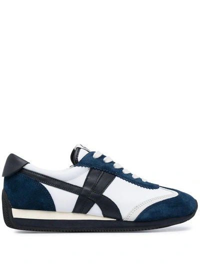 Tory Burch Hank Mixed Leather Retro Sneakers In Bright Navy