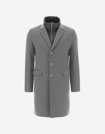 Herno Cashmere Coat With Nylon Ultralight Bib In グレー