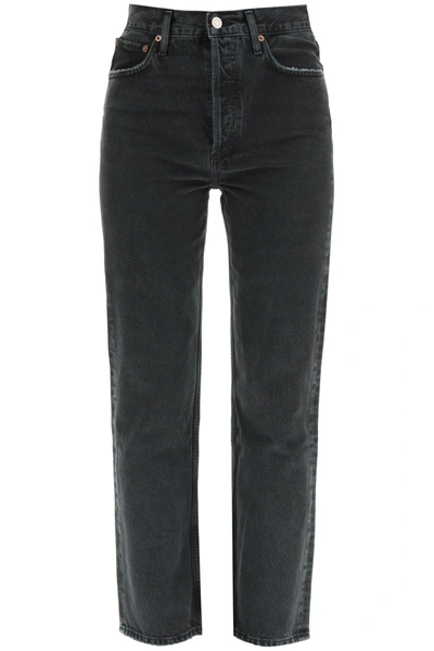 Agolde 90s Pinch Waist Straight-leg High-rise Organic-cotton Denim Jeans In Black