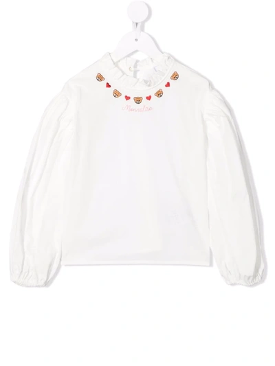 Monnalisa Kids' Teddy-embroidered Top In Cream