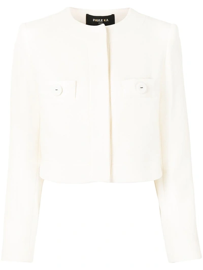 Paule Ka Collarless Cropped Jacket In White