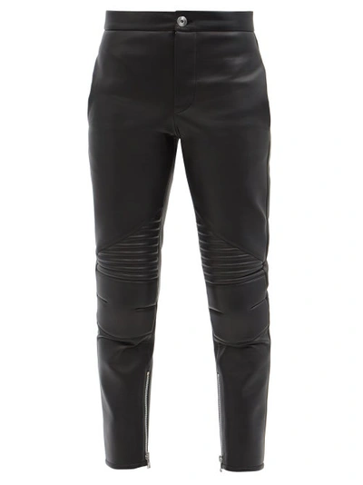 Bottega Veneta Ribbed-panel Leather Trousers In Nero