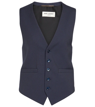 Saint Laurent Pinstriped Wool Vest In Blue