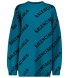 Balenciaga Logo Wool-blend Oversized Sweater In Blue