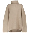 Totême Wool And Cashmere Turtleneck Sweater In Beige Melange