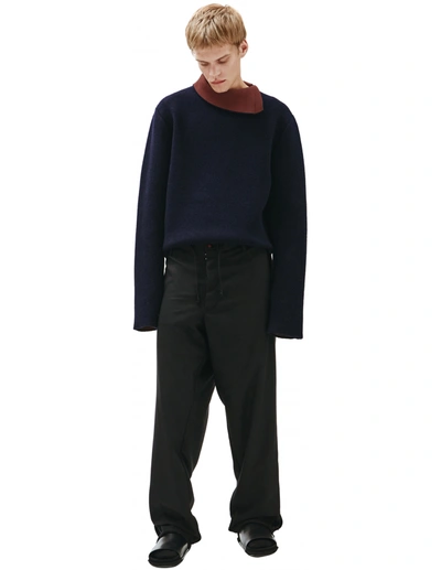 Maison Margiela Men's Relaxed Drawstring Pants In Black Wool