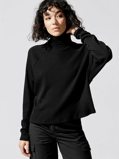 The Range Mass Rib Cropped Turtleneck - Jet Black - Size Xs