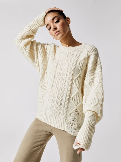 Nsf Annabelle Cable Knit Oversized Crew Sweater - Ivory - Size Xs