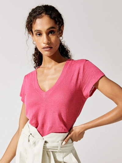 Iro Rodeo V-neck Short Sleeve Linen Tee - Fuchsia - Size Xs