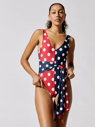 Beach Riot Samira Printed One Piece Swimsuit - Patriotic Polka Dot - Size S