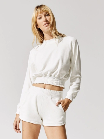Pam & Gela Shirred Waist Crop Sweatshirt - White - Size Xs