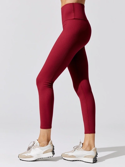 Carbon38 Ribbed Regular Rise 7/8 Legging - Ruby Red - Size Xs