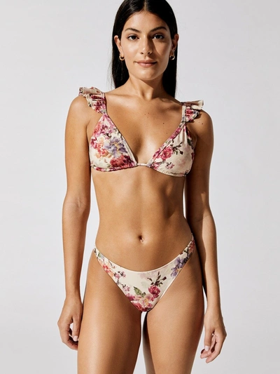 Patbo Floral Print Ruffle Bikini Top - Off-white - Size S