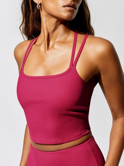 Carbon38 Ribbed Cami Bra - Berry - Size M In Pink