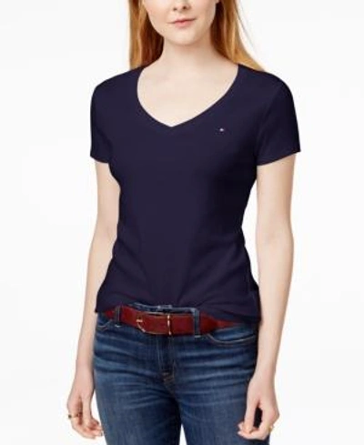 Tommy Hilfiger Women's V-neck T-shirt, Created For Macy's In Black