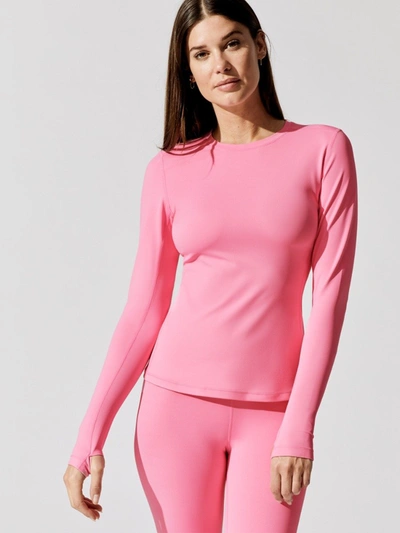 Carbon38 Long Sleeve Top In Diamond Compression - Bubblegum Pink - Size Xxs