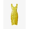 Bottega Veneta Womens Kiwi Look Ruched V-neck Velvet Midi Dress 10 In Kiwi Look