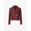 Allsaints Womens Cherry Oak Red Dalby Suede Biker Jacket 10