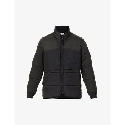 Stone Island Mens Black Brand-embroidered Waterproof Shell-down Jacket L
