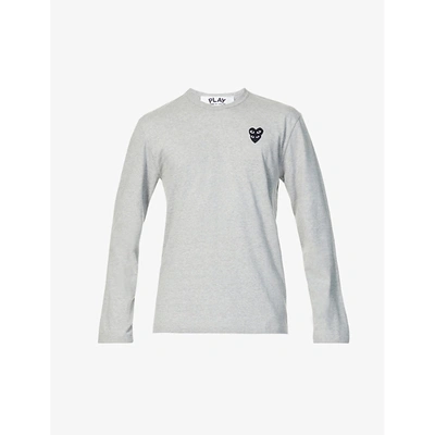 Comme Des Garçons Play Overlap Heart-print Cotton-jersey Top In Grey