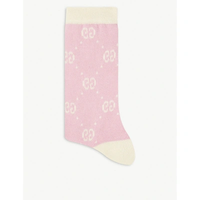 Gucci Girls Pink Kids Gg Monogram Cotton-blend Socks 6-12 Years 12 Years
