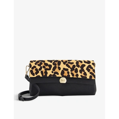 Dune Womens Leopard-print Leather Elline Leopard-print Faux Leather Clutch Bag 1 Size