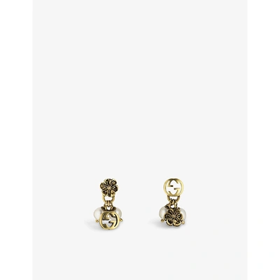 Gucci Womens Gold Interlocking Gg Glass Pearl And Gold-toned Metal Earrings