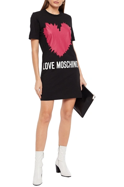 Love Moschino Printed Cotton-jersey Mini Dress In Black