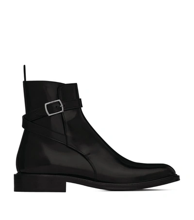 Saint Laurent Leather Jodhpur Ankle Boots In Black