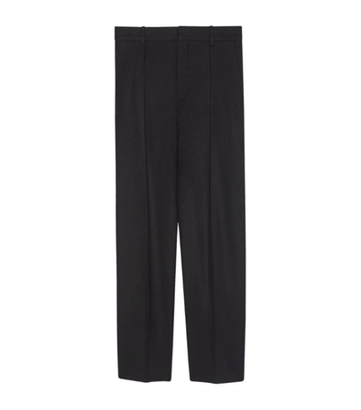 Saint Laurent Woven Flannel Wide-leg Trousers In Black