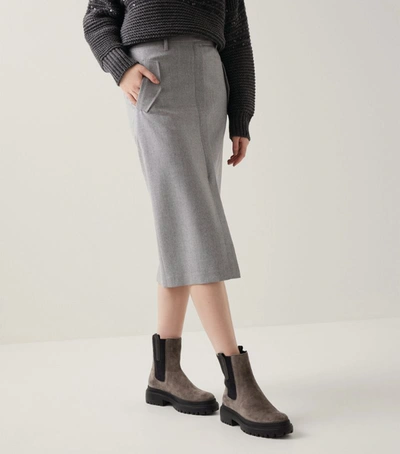 Brunello Cucinelli Wool Pencil Skirt In Grey