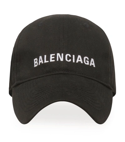 Balenciaga Logo刺绣棉质棒球帽 In Black