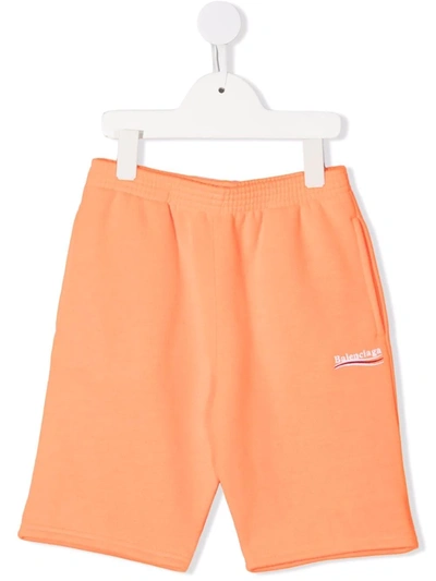 Balenciaga Kids' Embroidered-logo Shorts In Orange