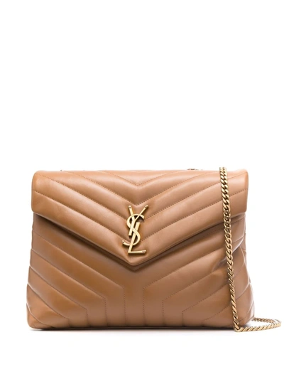 Saint Laurent Loulou Quilted Shoulder Bag In Braun