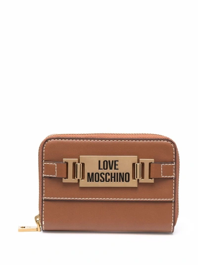Love Moschino Logo标牌环绕式拉链钱包 In Brown