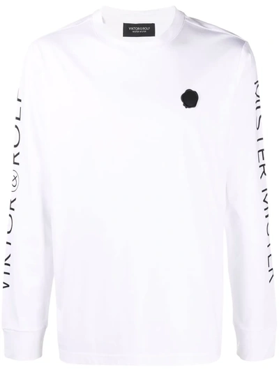 Viktor & Rolf Long-sleeved Logo-seal T-shirt In White