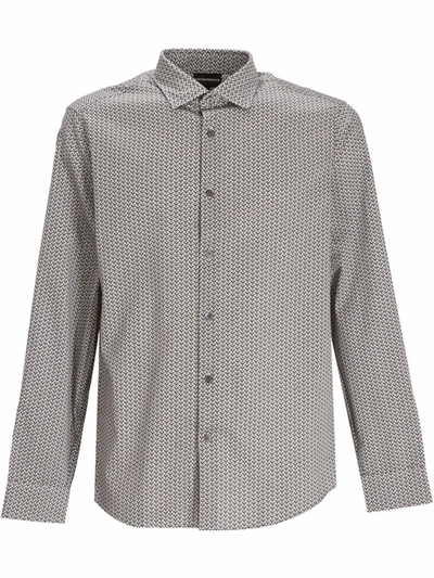 Emporio Armani Patterned Button-up Shirt In Grey