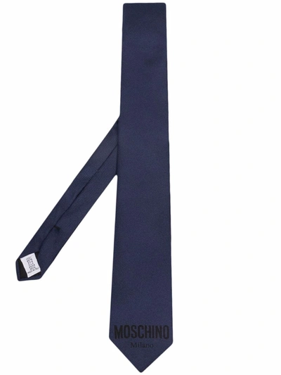 Moschino Logo-jacquard Silk Tie In Navy