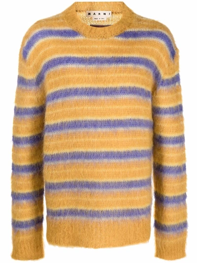 Marni Striped Mohair-blend Crewneck Sweater In Yellow