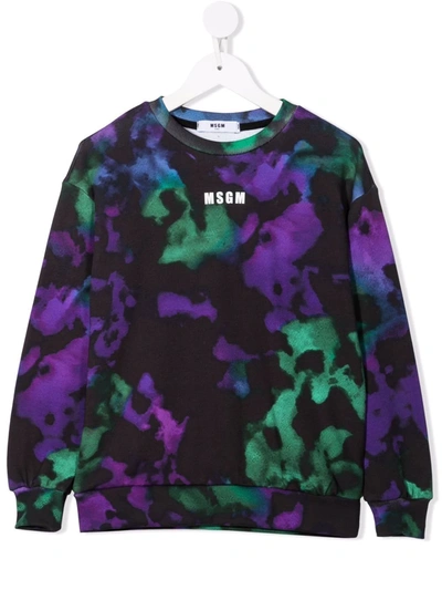 Msgm Kids' Tie Dye-patterned Sweatshirt In Purple