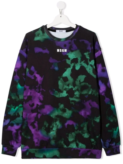 Msgm Teen Tie Dye-patterned Sweatshirt In Green