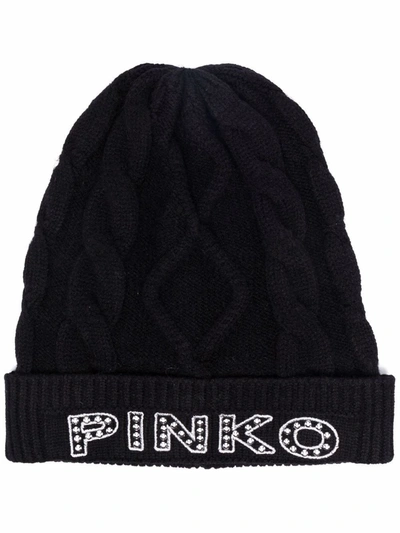 Pinko Embroidered Logo Beanie Hat In Black