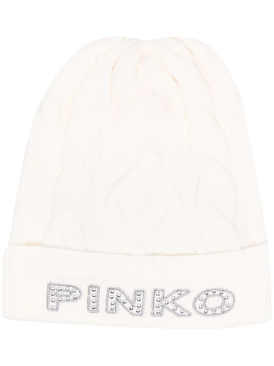 Pinko 粗绞花针织套头帽 In White