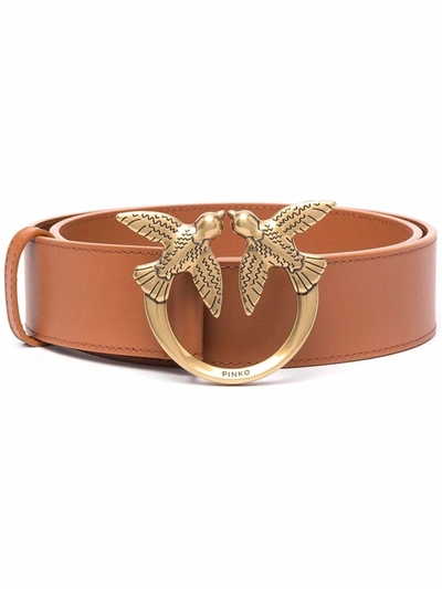 Pinko Love Birds Buckle Leather Belt In Brown