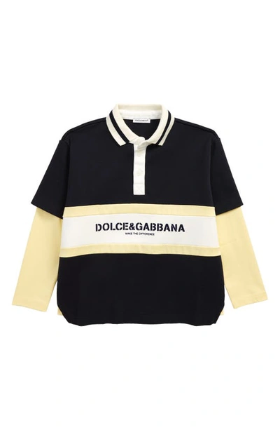 Dolce & Gabbana Kids' Colour-block Cotton Polo Shirt In Black