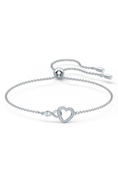 Swarovski Silver-tone Crystal Heart & Infinity Symbol Slider Bracelet In Rhodium