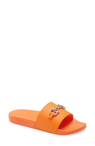 Ferragamo Groove 11 Slide Sandal In Orange